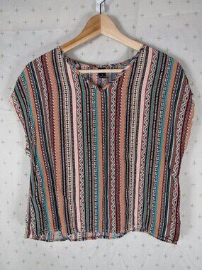 Emery Rose Multi-colored Stripe Patterned Sheer Top Women's Medium Lightweight